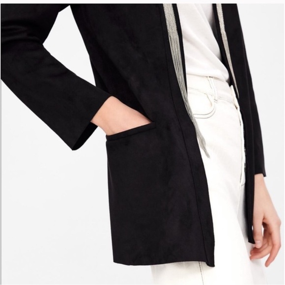 Zara Faux Suede Elegant Black Women's Jacket with beaded detail - Picture 3 of 9